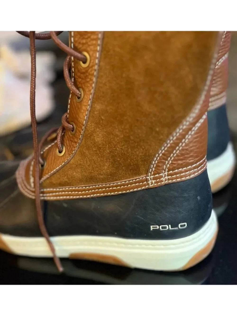 Polo Ralph Lauren Men's Black/Brown DECLAN Water Repellent Duck Boots, Size 8.5D